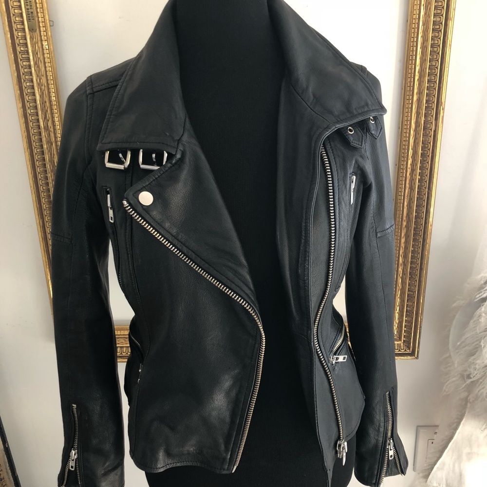 Muubaa london genuine leather black moto jacket